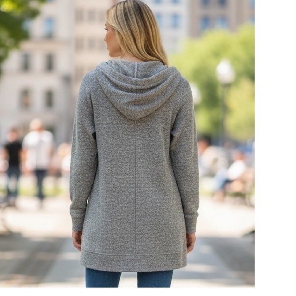 Barefoot Dreams Cardigan Women Large Gray Excellent CozyChic Lite Hooded Soft